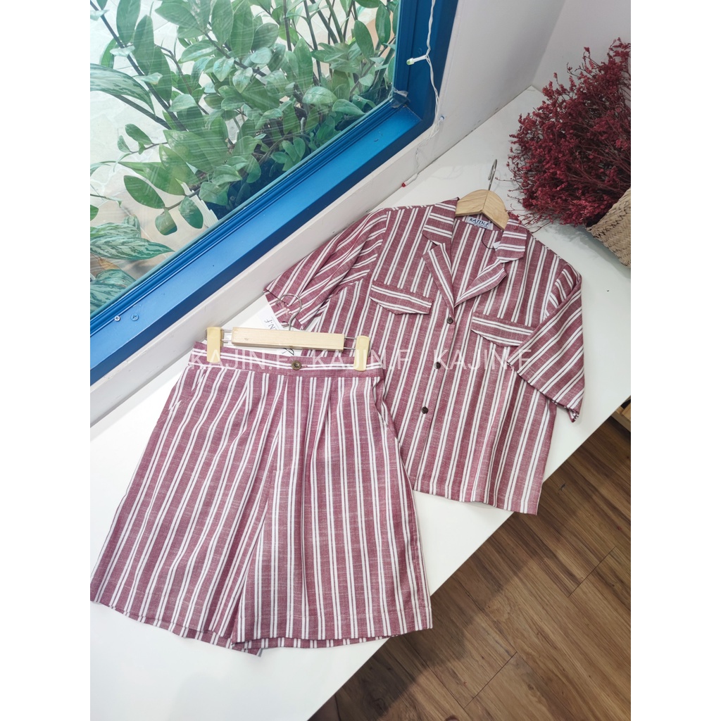Set sơ mi sọc linen