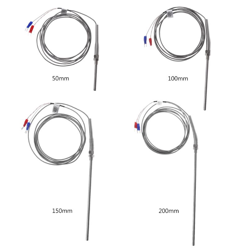 Cặp nhiệt điện loại K 100mm/200mm bằng thép không gỉ dây cáp dài 2m cảm biến nhiệt độ 0~400 độ C