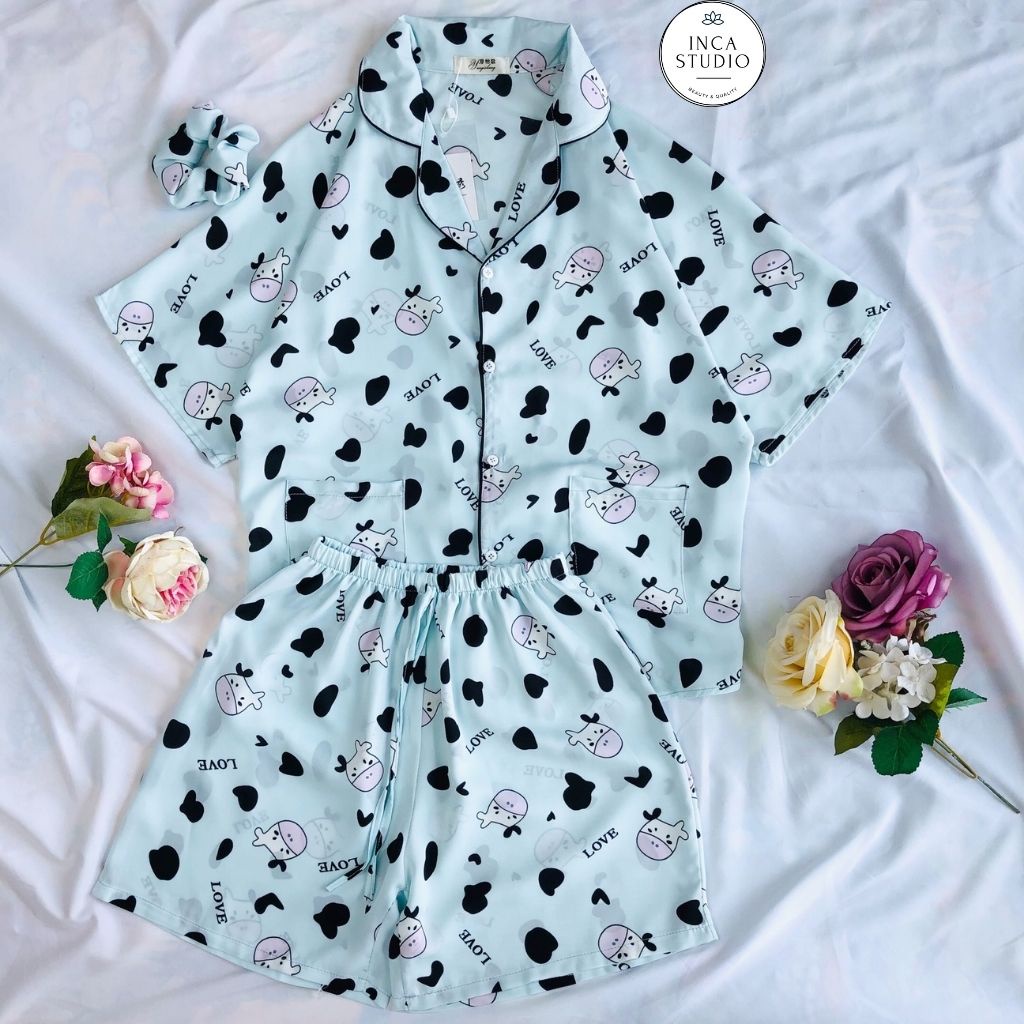 (Loại 1) Đồ ngủ Pyjama lụa mango họa tiết form cánh dơi IC02- Free size dưới 65kg, Lụa mango thoáng mát- INCA 02