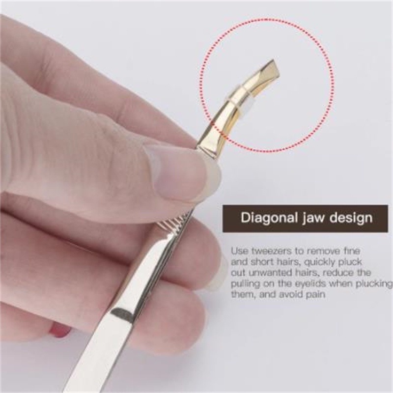 1PC Stainless Steel Tweezers with Oblique Mouth Design Bite Tightly Plucking Eyebrows Grafting Eyelashes Beauty Tool