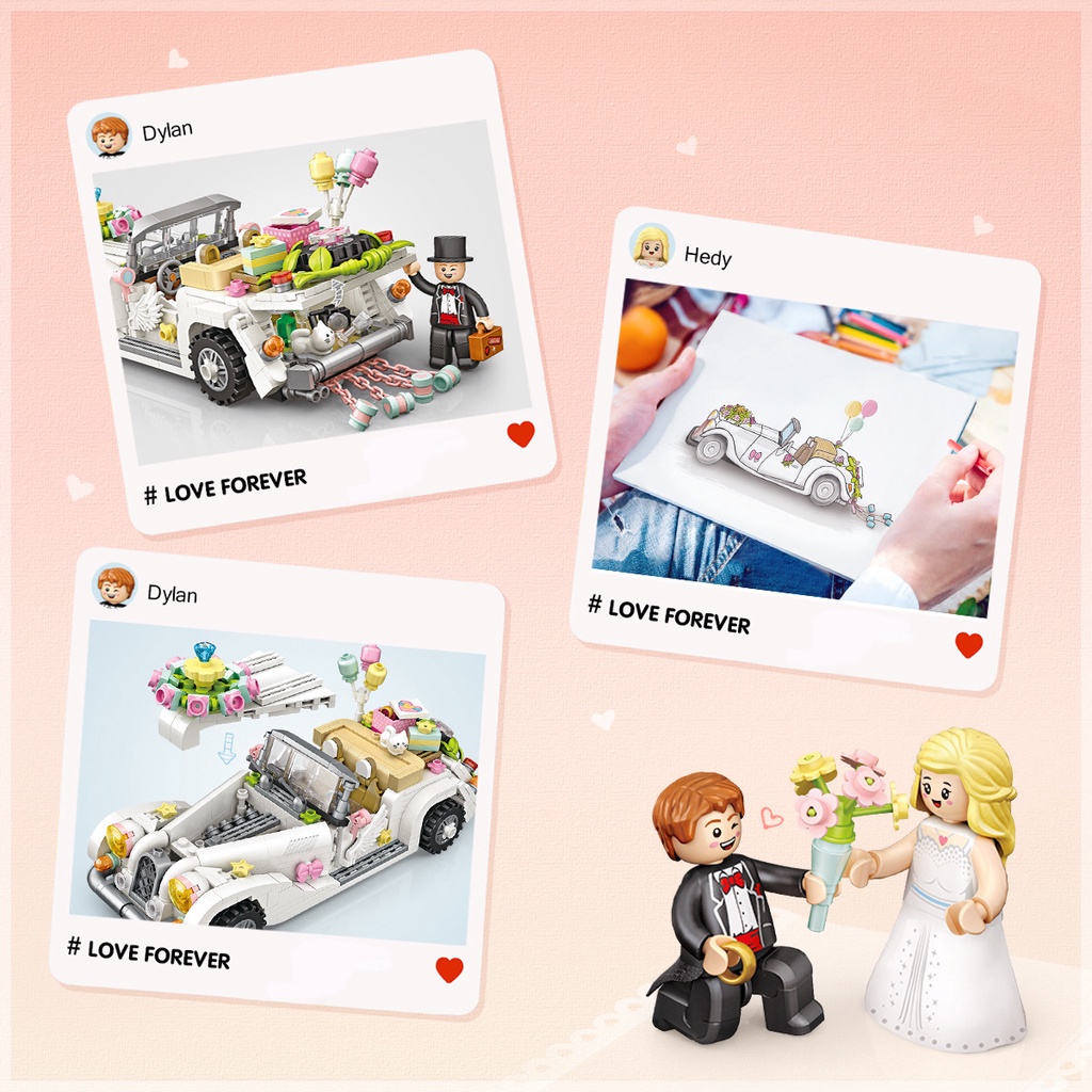 Bộ lắp ráp xe mô hình xe đám cưới wedding car 119 có 676 mảnh ghép