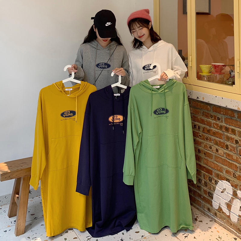 Đầm Hoodie Dáng Rộng Dài Quá Gối Thời Trang Mùa Thu Cho Nữ