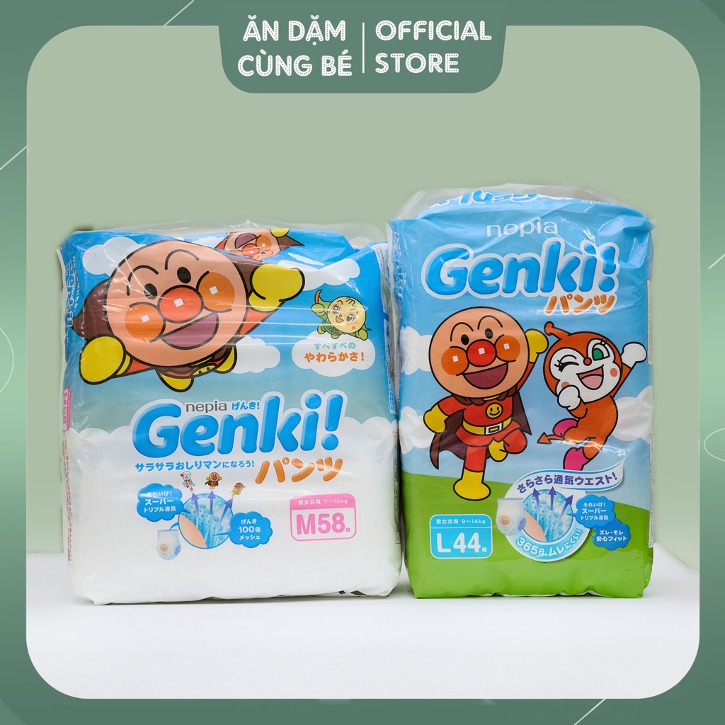 Bỉm tã quần cho bé Nepia Genki Nhật Bản size M58 L44 XL38 XXL26 miếng chính hãng 49011
