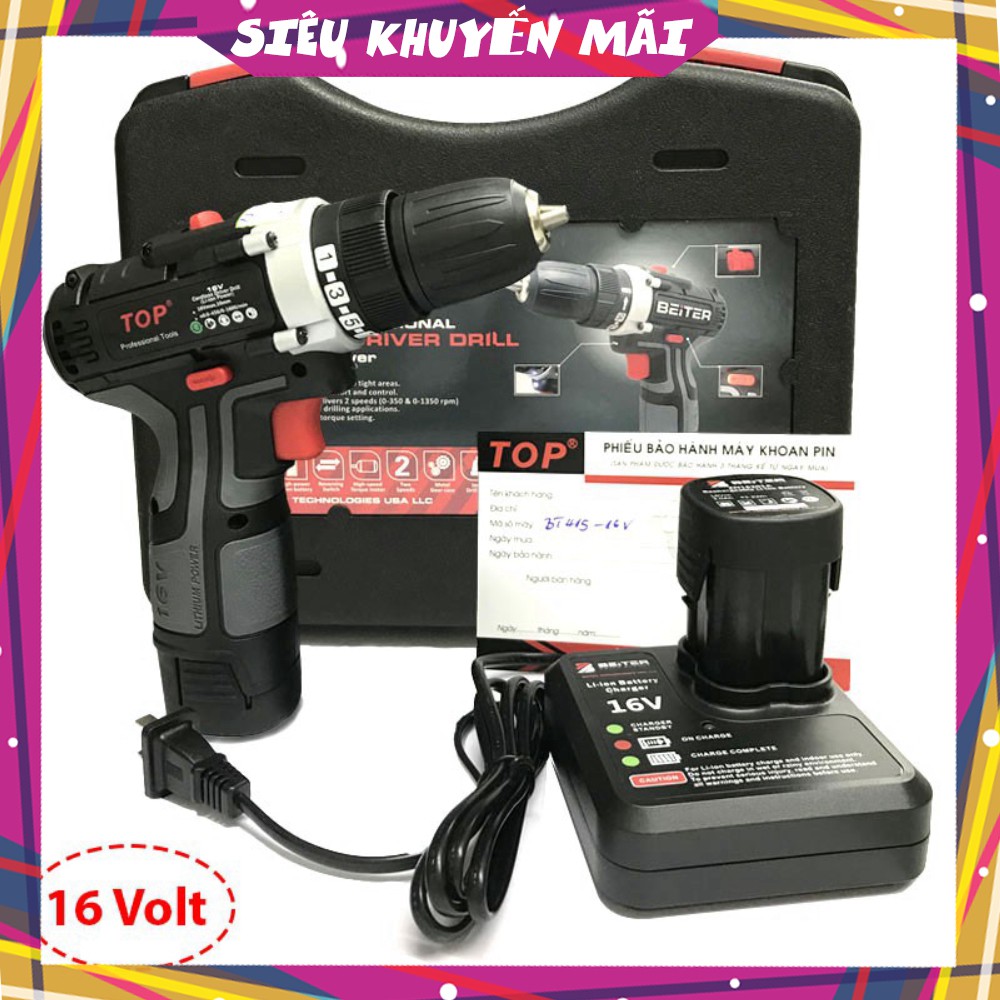 Máy Khoan Bắt Vít Dùng Pin Sạc 16V (Kèm 1 Pin Dự Phòng) Top - BT415-16V