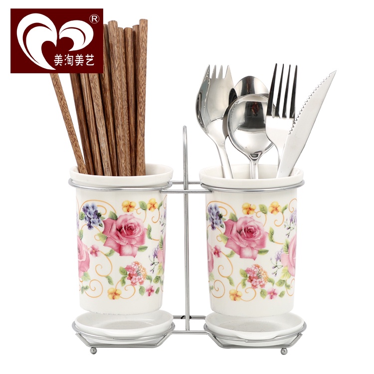 Ống đựng đũa bằng sứ có khay hứng nước dùng làm quà tặng và trang trí cao cấp