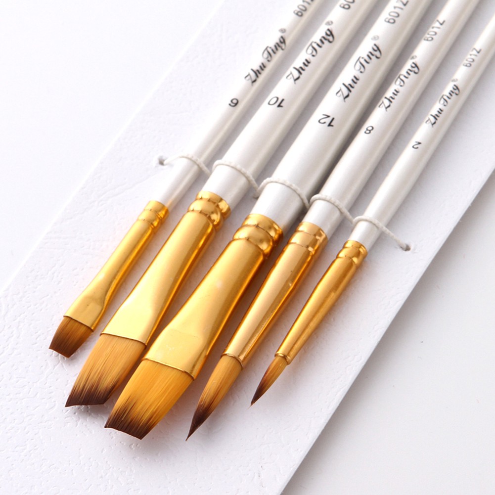 Bộ 5 cọ đầu sợi nylon dùng vẽ tranh sơn dầu chất lượng cao tiện dụng