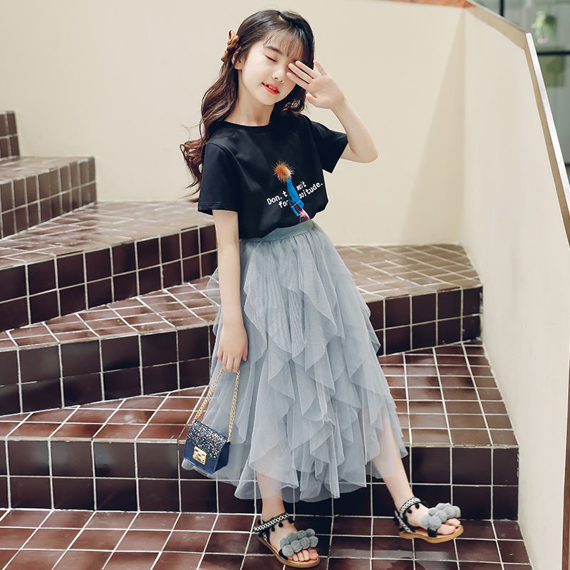 Set Áo Thun Ngắn Tay Và Chân Váy Dài Thời Trang Mùa Hè Cho Bé Gái 12 Tuổi