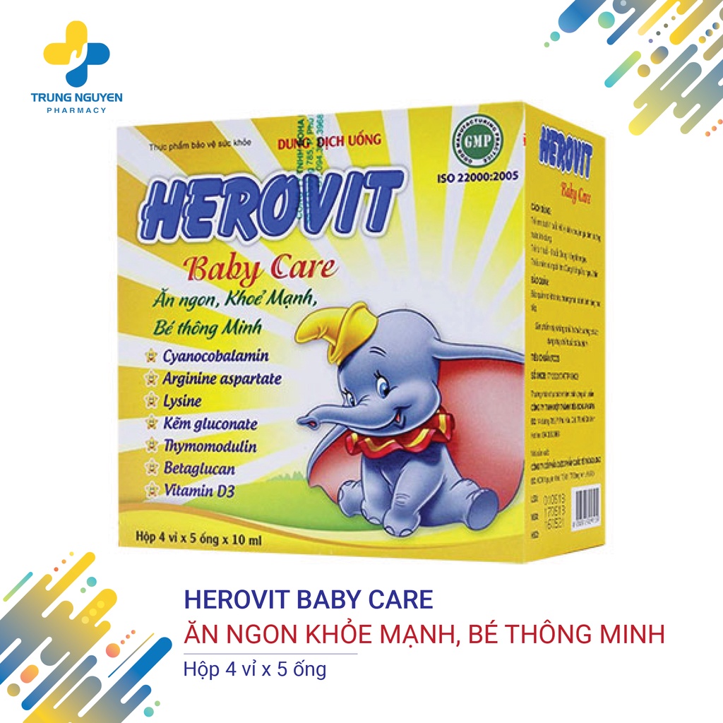 Herovit Baby Care - Ăn ngon khỏe mạnh, bé thông minh - Hộp 20 ống