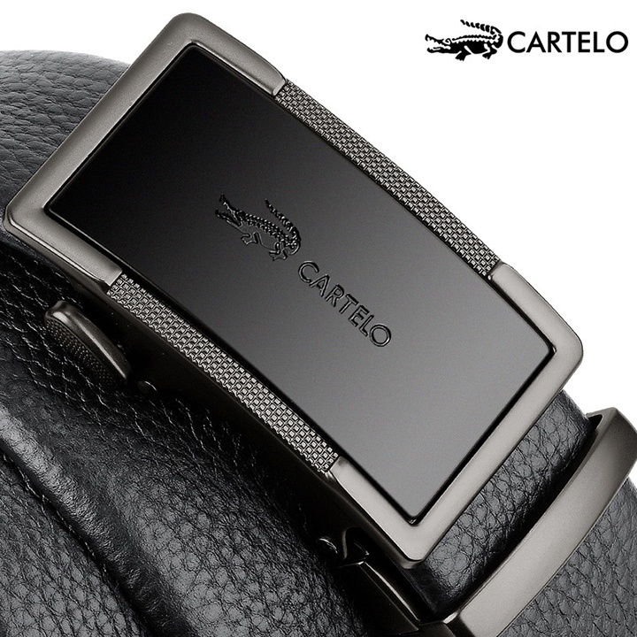 Thắt lưng nam da bò lớp đầu tiên, 2 mặt da cuộn 360 độ, kết cấu vân rõ ràng mềm mại, khoá rút tự động, CARTELO - TL2205