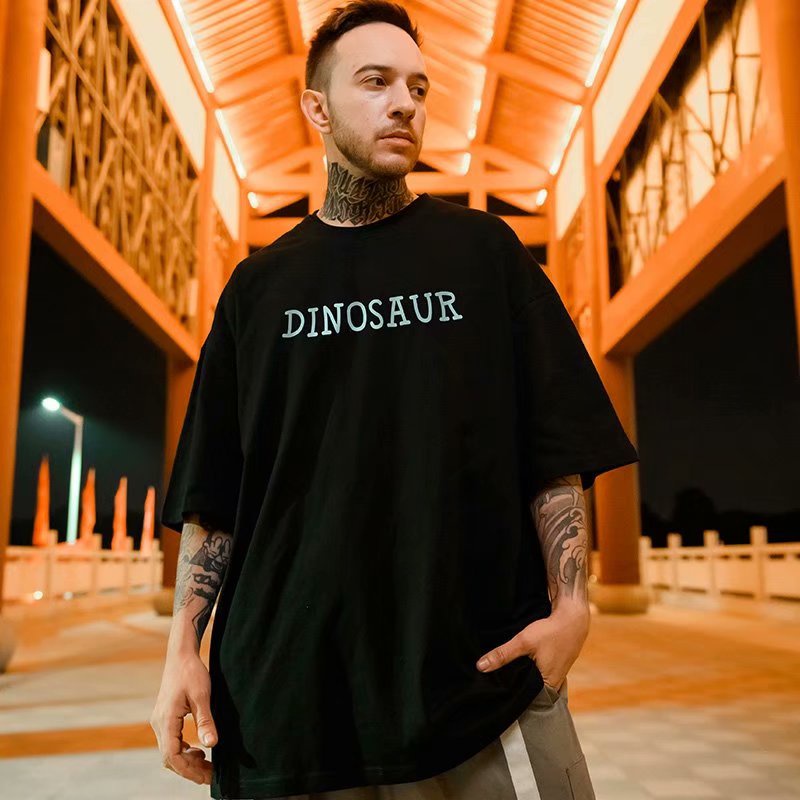 Áo thun ngắn tay dáng rộng họa tiết khủng long hoạt hình thời trang mùa hè Hàn Quốc cho nam nữ size m-8xl