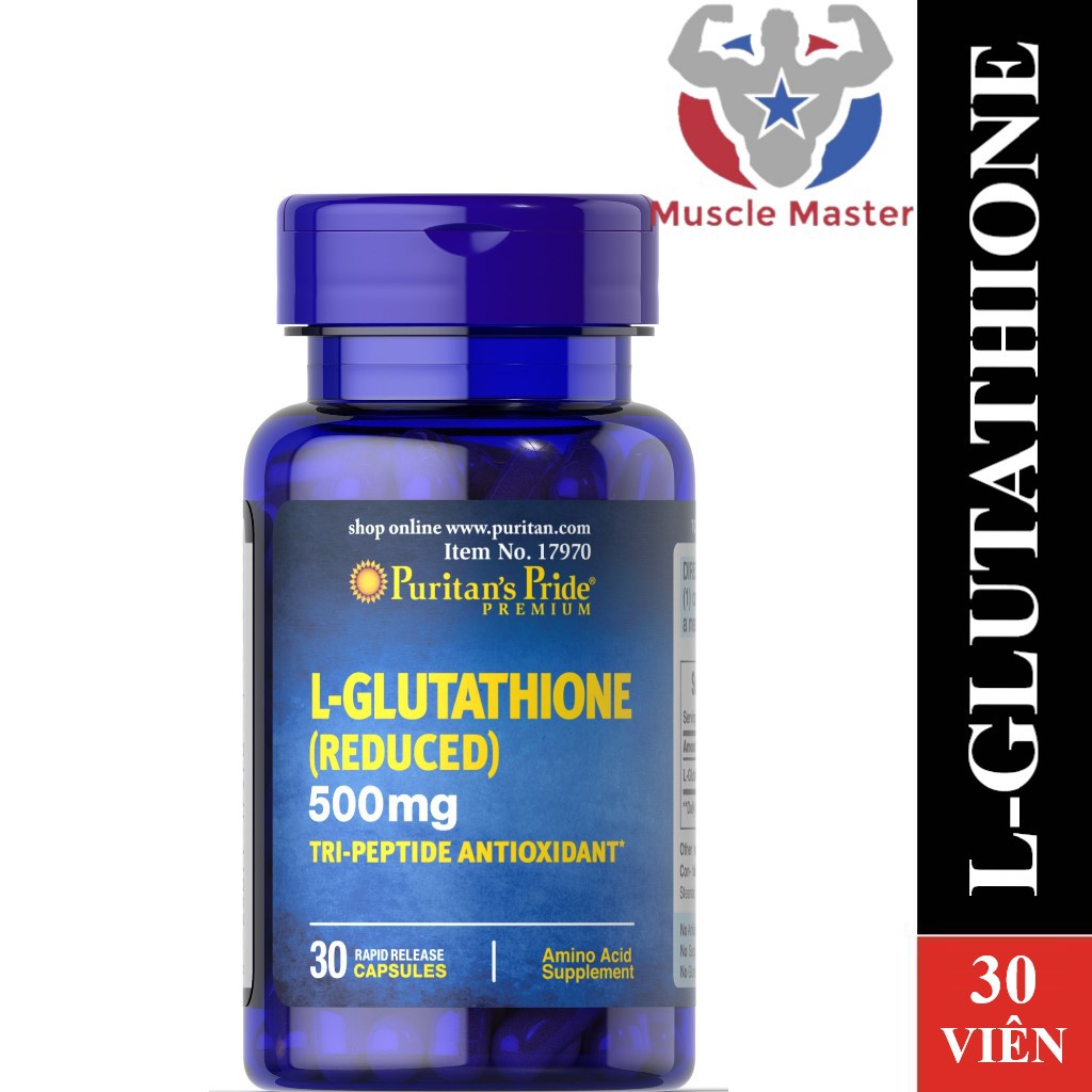 Viên Uống Trắng Da, Giảm Nám, Thải Độc Gan Puritan's Pride L-Glutathione 500mg 30 Viên