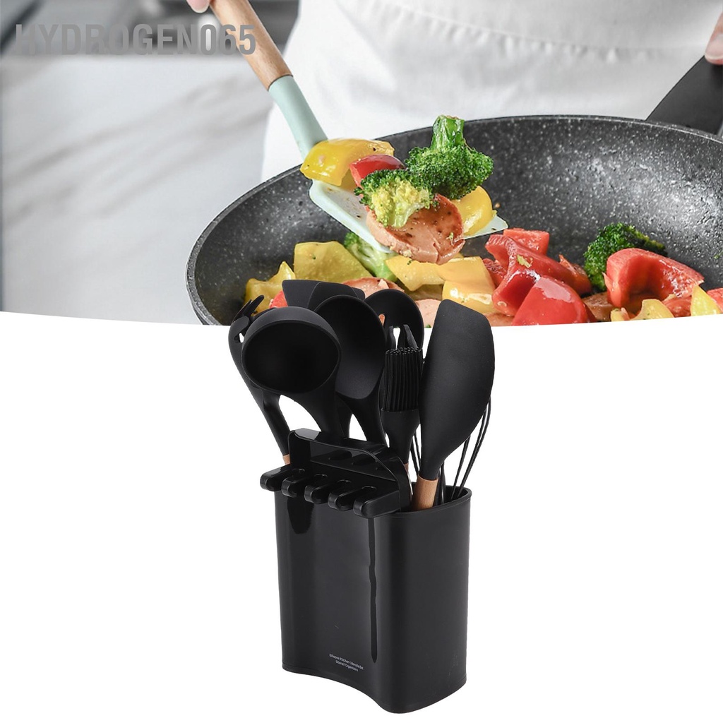 13 cái Bộ đồ nấu ăn cắm trại dùng bằng gỗ chịu nhiệt An toàn không mùi dã ngoại màu đen với hộp lưu trữ giá Hydrogen065