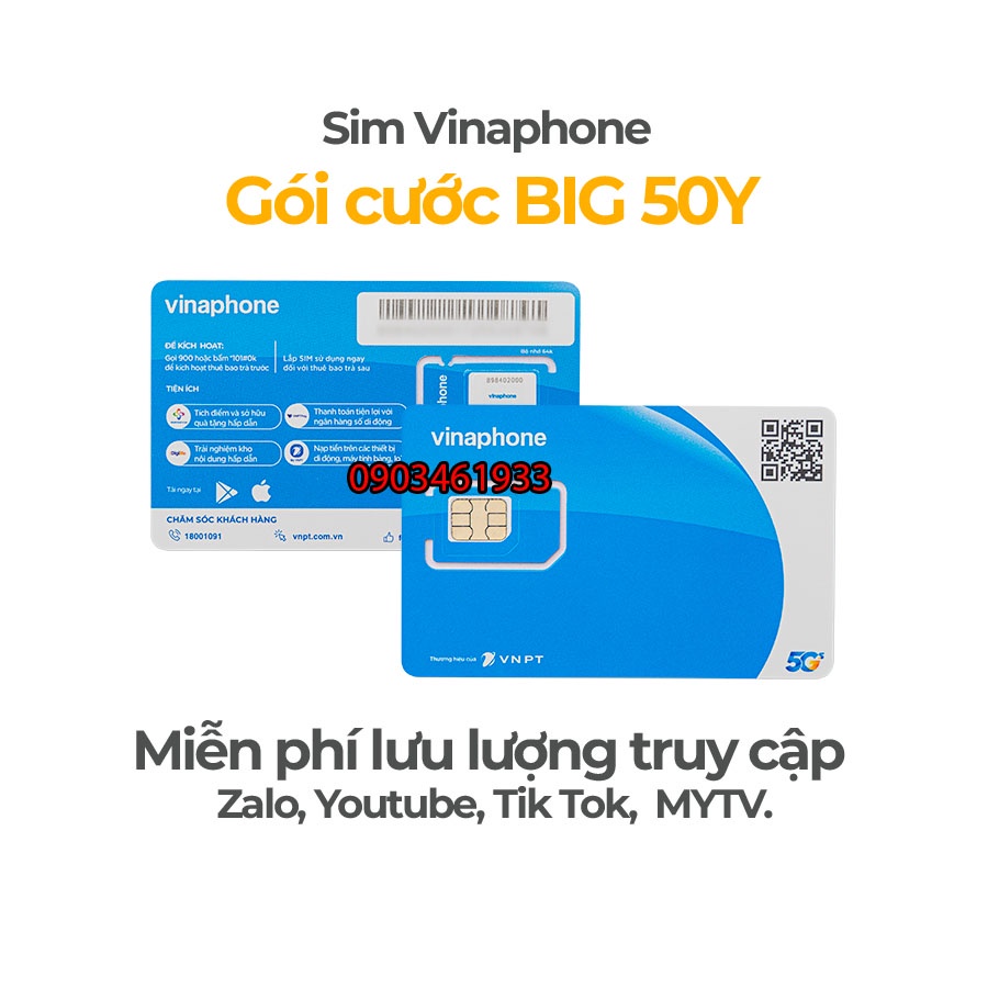 Sim 4G Vinaphone VD149 Data 120Gb, VD89/Fhappy 60Gb/tháng BIG50Y U1500 Max Băng Thông 500Gb/Th. D500/D500T 5gb/tháng