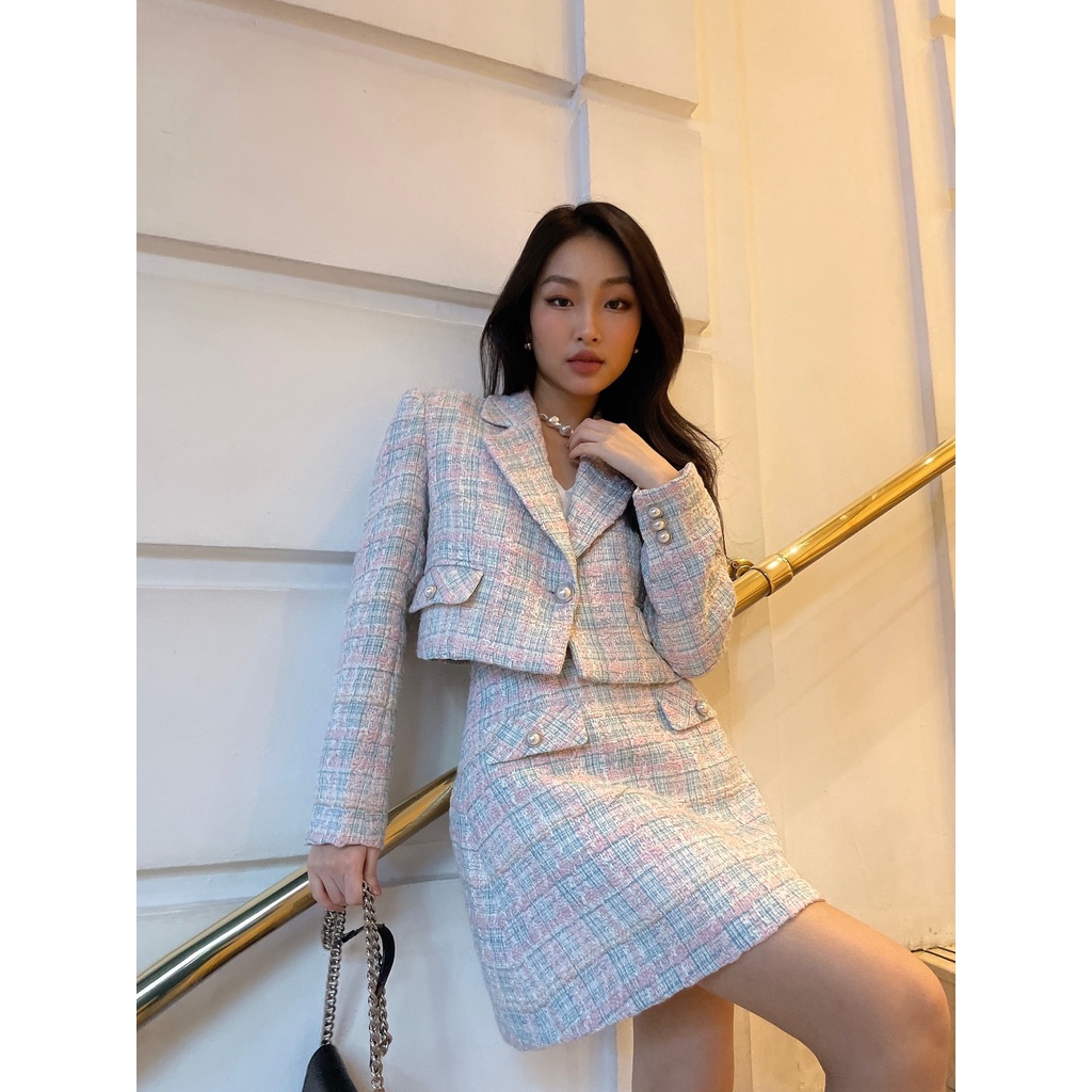 Set dạ tweed áo blazer và chân váy A HUONG BOUTIQUE HBVEST171