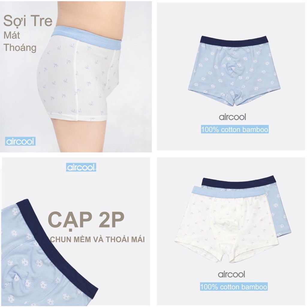 Set 2 quần chip đùi bé trai AIRCOOL dạng đùi vải sợi tre mềm mịn, thoáng mát hoạ tiết cute