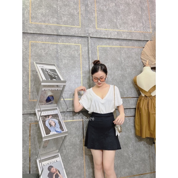 set áo cổ tim kèm chân váy có quần trong(hình thật shop Thảo Nhỏ Store chụp )