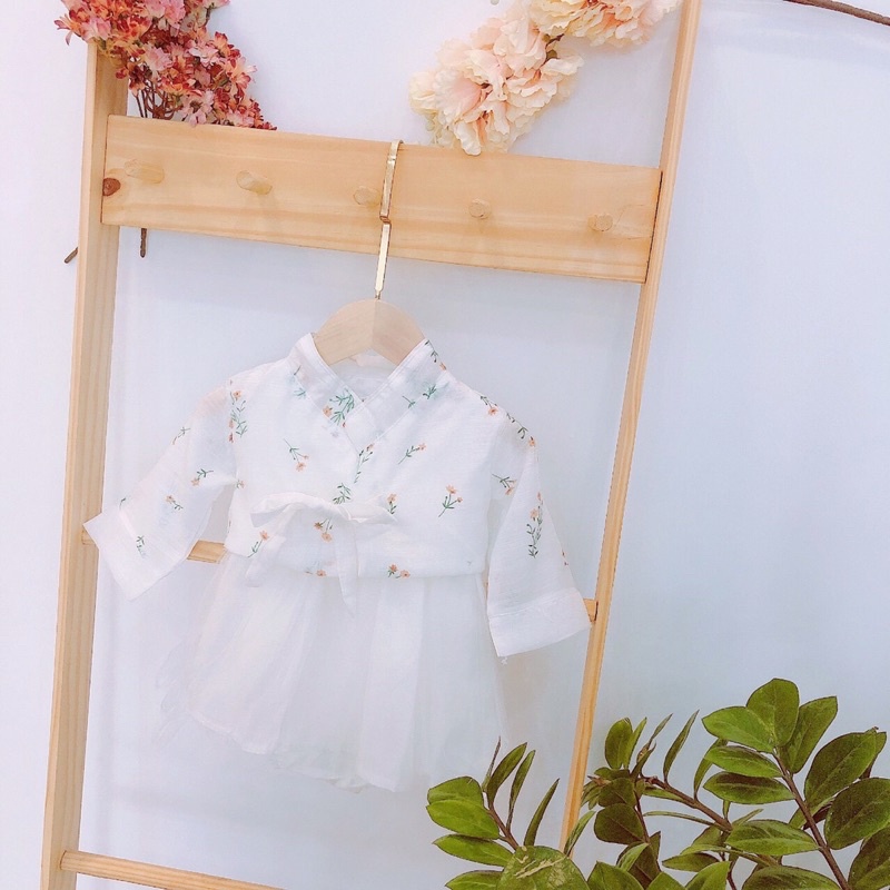 [Hot new] Váy hanbok cách tân trắng tinh khôi hàng xuất cao cấp cho bé gái ( Có quần chip)