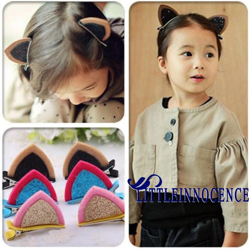 ❤XZQ-Lovely Kids Baby Grils Children Sequins Cat Ear barrettes Hair Clips Hairpins Super Cute
