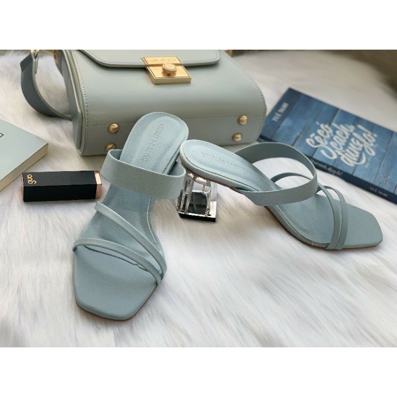 Dép cao gót nữ 7p quai ngang,  dép nữ thời trang gót vuông trong mica bền đẹp, kiểu dáng thanh lịch