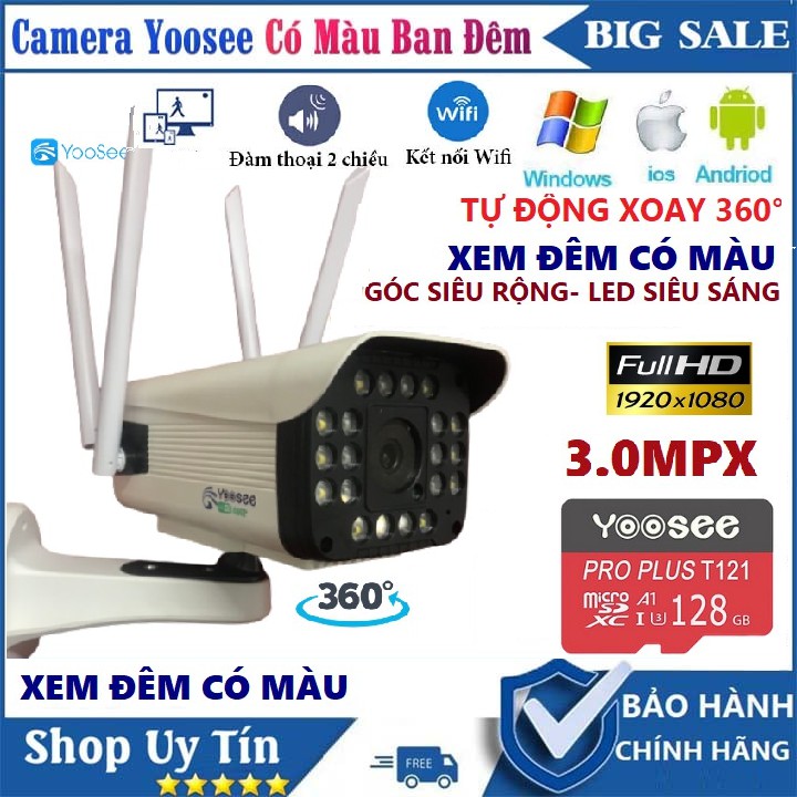 Camera Wifi Yoosee Ngoài Trời - Xoay 360° 4 ăng ten-Xem đêm có màu-Bảo Hành 2 Năm | BigBuy360 - bigbuy360.vn