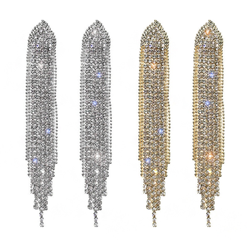 Ở stcok| 1 Đôi Bông Tai Dáng Dài Đính Đá Phối Tua Rua Thời Trang Cho Nữ