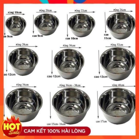 Thau chậu bát sâu lòng inox su 304 siêu dày nhiều size 18-20-22- 24-26-30-32-34-36-38-40cm,🥣 bát trộn bột inox