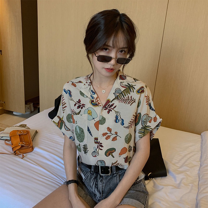 Áo Sơ Mi Ngắn Tay In Họa Tiết Phong Cách retro Pháp Thời Trang Mùa Hè Cho Nữ 2022