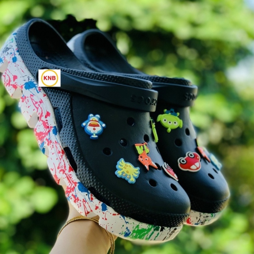 Dép nữ nam, Dép suc Duet Cross Đen trắng loang CAMO -Freeship + 12 sticker- Dép Quai Ngang nam nữ bít đầu hàn quốc