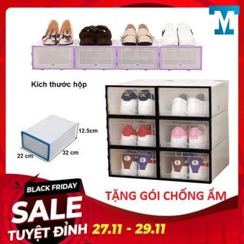 hộp giày nhựa cứng size lớn (33cmx24cmx14cm) tặng kèm gói hút ẩm