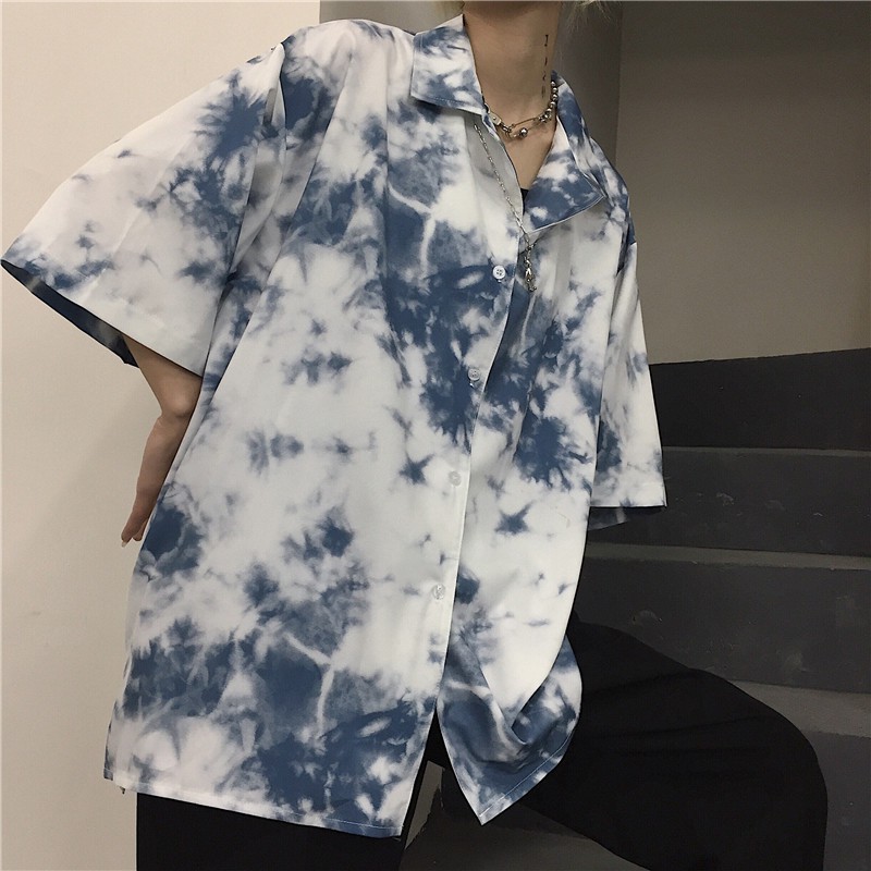 Áo sơ mi nam nữ họa tiết TIE DYE WASH LOANG cổ đan ton vải Lụa thoáng mát, thấm hút, không nhăn form rộng
