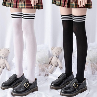 1 Đôi Tất Chân Cotton Dài Qua Gối Kẻ Sọc Thời Trang Cho Nữ