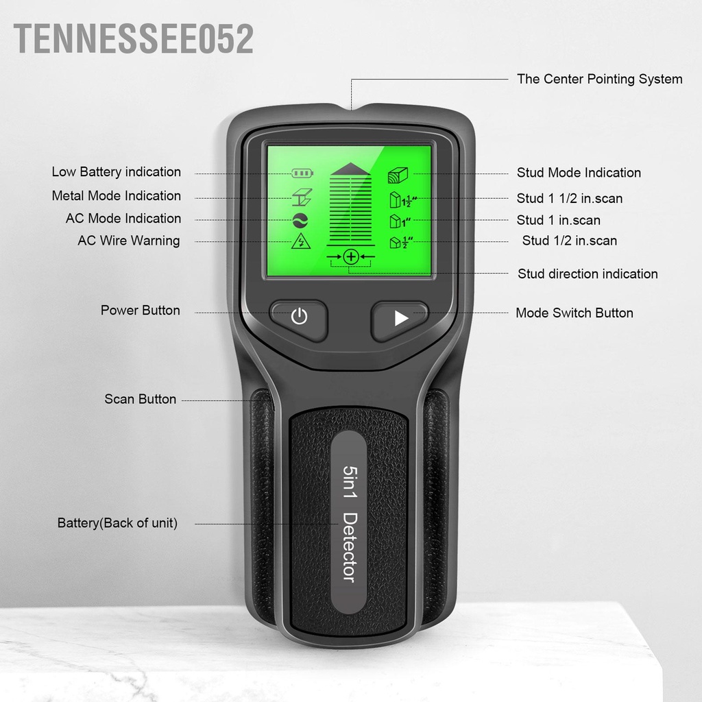 Tennessee052 5 trong 1 Stud Finder Máy quét tường đa chức năng LCD dò kim loại điện tử HW430