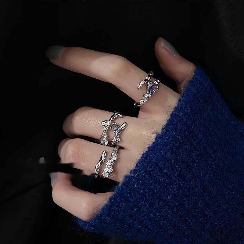 Set Ba Nhẫn Đeo Ngón Trỏ Đính Đá Quý Thời Trang Cho Nữ