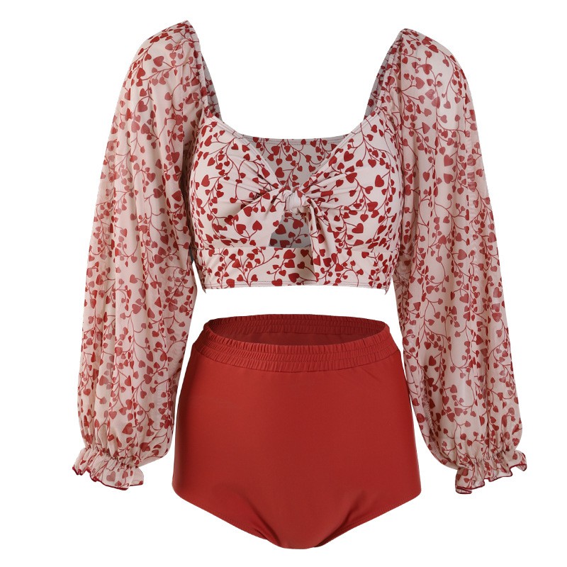 Bộ đồ bơi dài tay lưng cao họa tiết hoa phong cách Hàn quốc | BigBuy360 - bigbuy360.vn