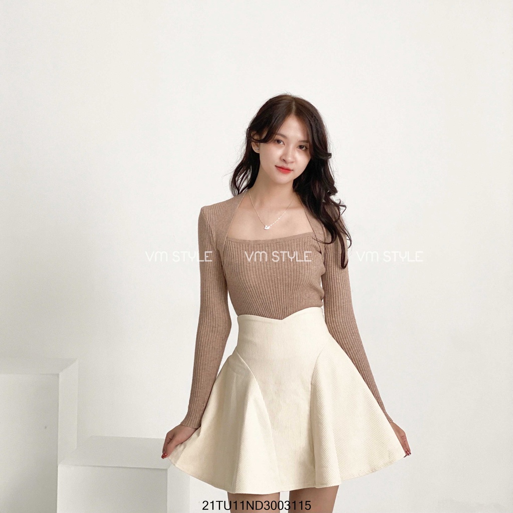Chân váy nhung tăm dáng xòe màu nâu thu đông ulzzang basic VM Shop CVN00030