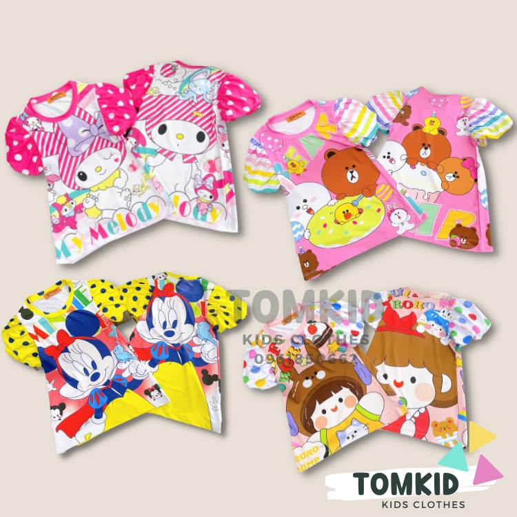 Đầm cho bé gái, set bé gái chữ A tay phồng chất thun lạnh chính phẩm dày dặn co giãn thoáng mát 9-42kg Tomkids