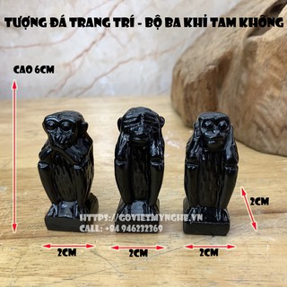 Tượng Đá Trang Trí Tượng Bộ Ba Khỉ Tam Không - Màu Đen - Size Nhỏ Cao 6cm