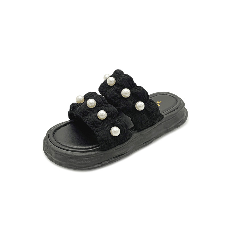 Dép Đế Bằng Đính Ngọc Trai Thời Trang Đơn Giản Cho Nữ