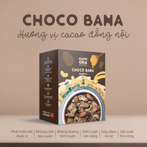 Granola 8 loại hạt trái vị cacao hảo hạng 240g/400g Không Đường Tinh Luyện - Choco Bana HAPPI OHA