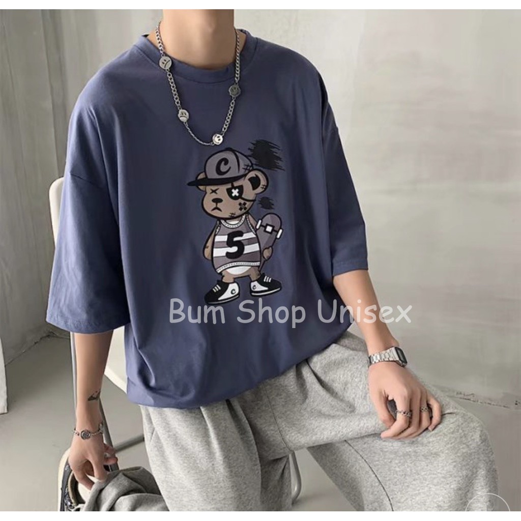 Áo Phông Tay Lỡ Nam Form Rộng - TTL707 Gấu Mặt Ngầu - Chất Cotton Mềm Mát - Oversize < 75kg - 3 Màu Cực Đẹp | BigBuy360 - bigbuy360.vn