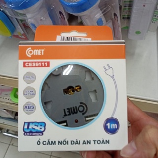 Ổ cắm du lịch comet ces9111 dây dài 1m, 2 ổ usb, 1 ổ 3 chấu, 1 ổ 2 chấu