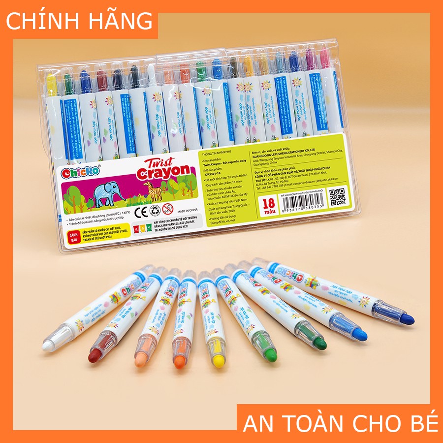 Bút Sáp Màu Twist Crayon DUKA 18 Màu - Túi Nhựa PVC [An Toàn Cho Bé]