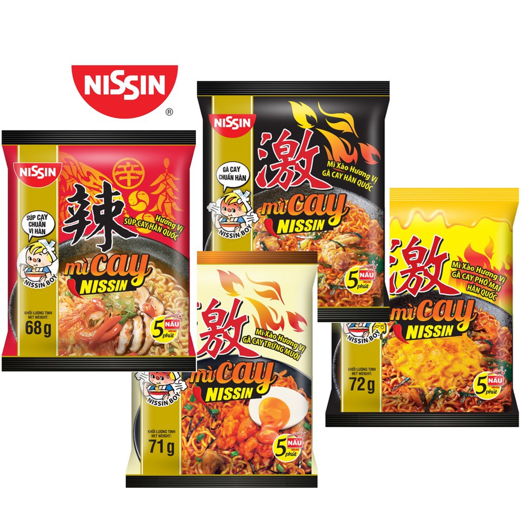 Mì Nissin xào cay các vị lốc 5 gói x 71g (gà cay, phô mai, trứng muối, súp cay) | BigBuy360 - bigbuy360.vn