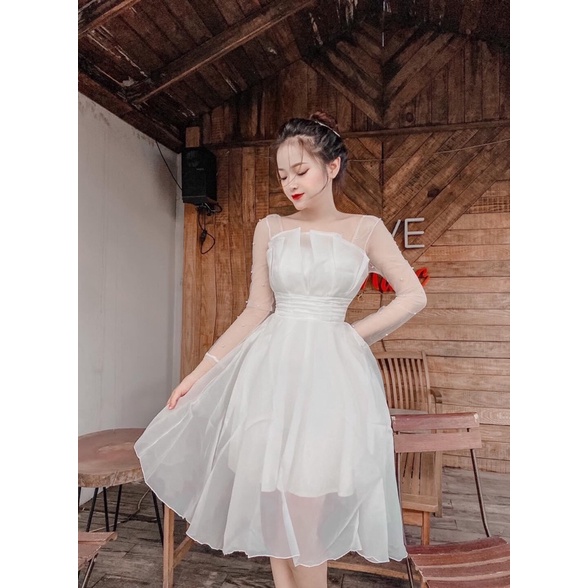 VÁY XOÈ XẾP LY DÀI TAY DỰ TIỆC KỈ YẾU PROM, ĐẦM ĐI TIỆC CƯỚI CÔ DÂU