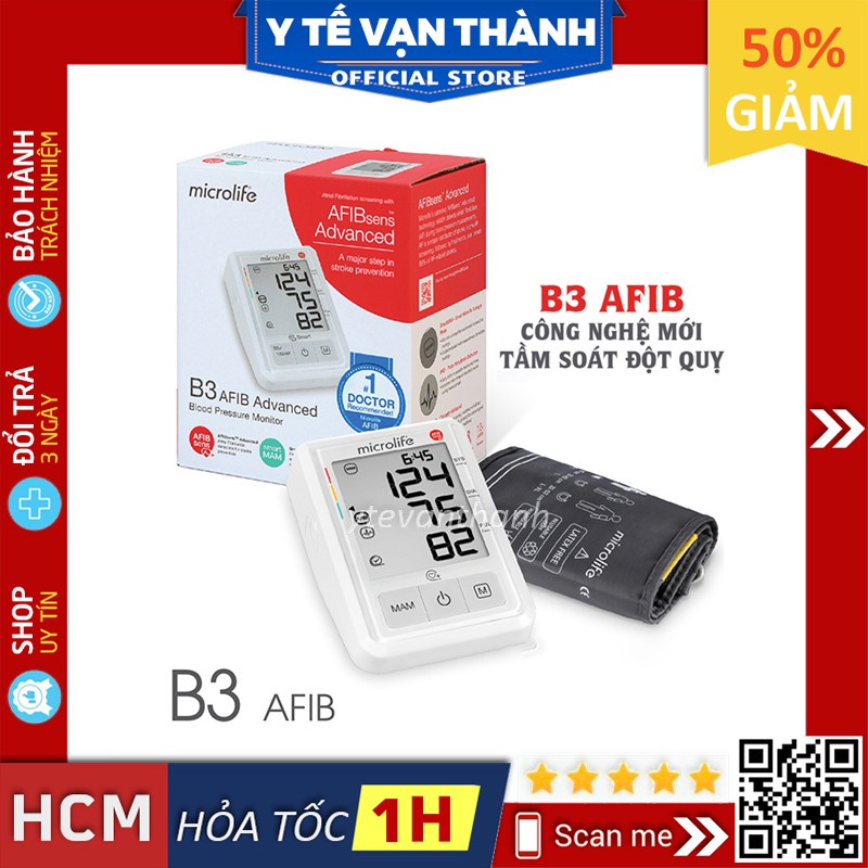 ✅ [Chính Hãng HCM] Máy Đo Huyết Áp Bắp Tay: Microlife B3 AFIB Advanced (Cảnh Báo Đột Quỵ Mới) -VT0526 | Y Tế Vạn Thành