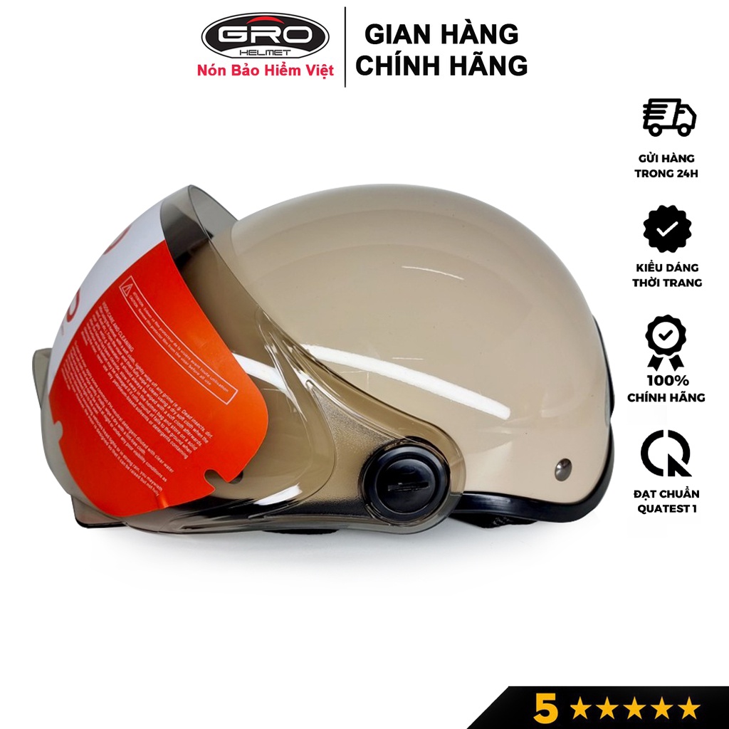 Mũ bảo hiểm nửa đầu GRO HELMET, HALY kính ngắn thời trang, nhiều màu trẻ trung cho cả nam và nữ, freesize(55-59cm)