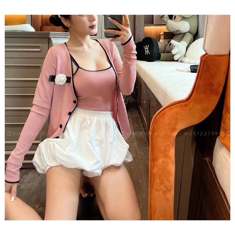 [ 𝐅𝐑𝐄𝐄 𝐒𝐇𝐈𝐏 ]  SÉT 3 MÓN KHOÁC LEN HỒNG MIX QUẦN BOM SIÊU XINH VẢI LEN TĂM QC