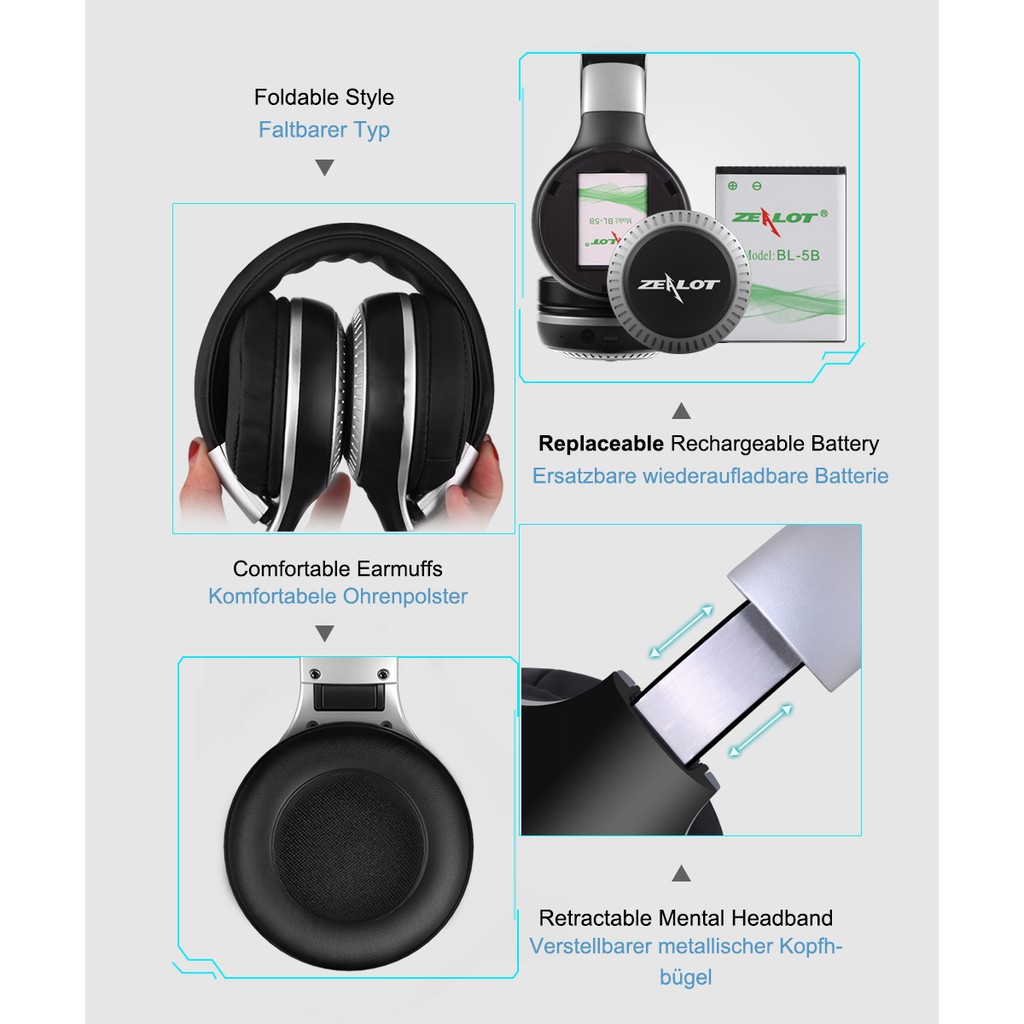 Tai nghe chụp đầu Bluetooth không dây Zealot B20 tích hợp Micro tiện dụng