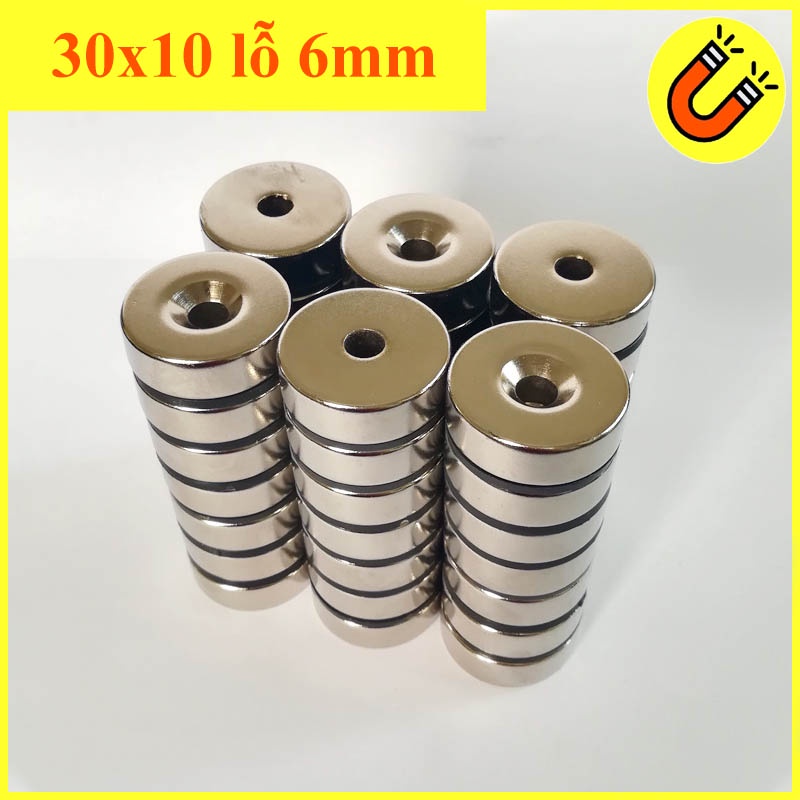 Nam châm đất hiếm loại có lỗ 30x10 lỗ 6mm từ tính siêu mạnh