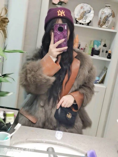 Áo khoác lông phối viền da